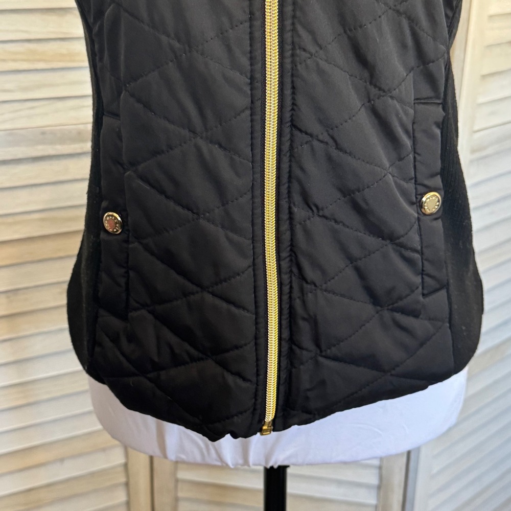 Marc New York Andrew Marc Black Quilted Puffer Vest Gold Zipper Ribbed Sides PS - Picture 5 of 12